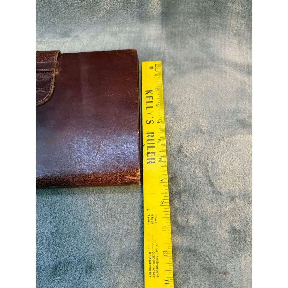 Vintage Brown Leather Folio Desk Organizer Address Book Notes Calendar 7x11 inch